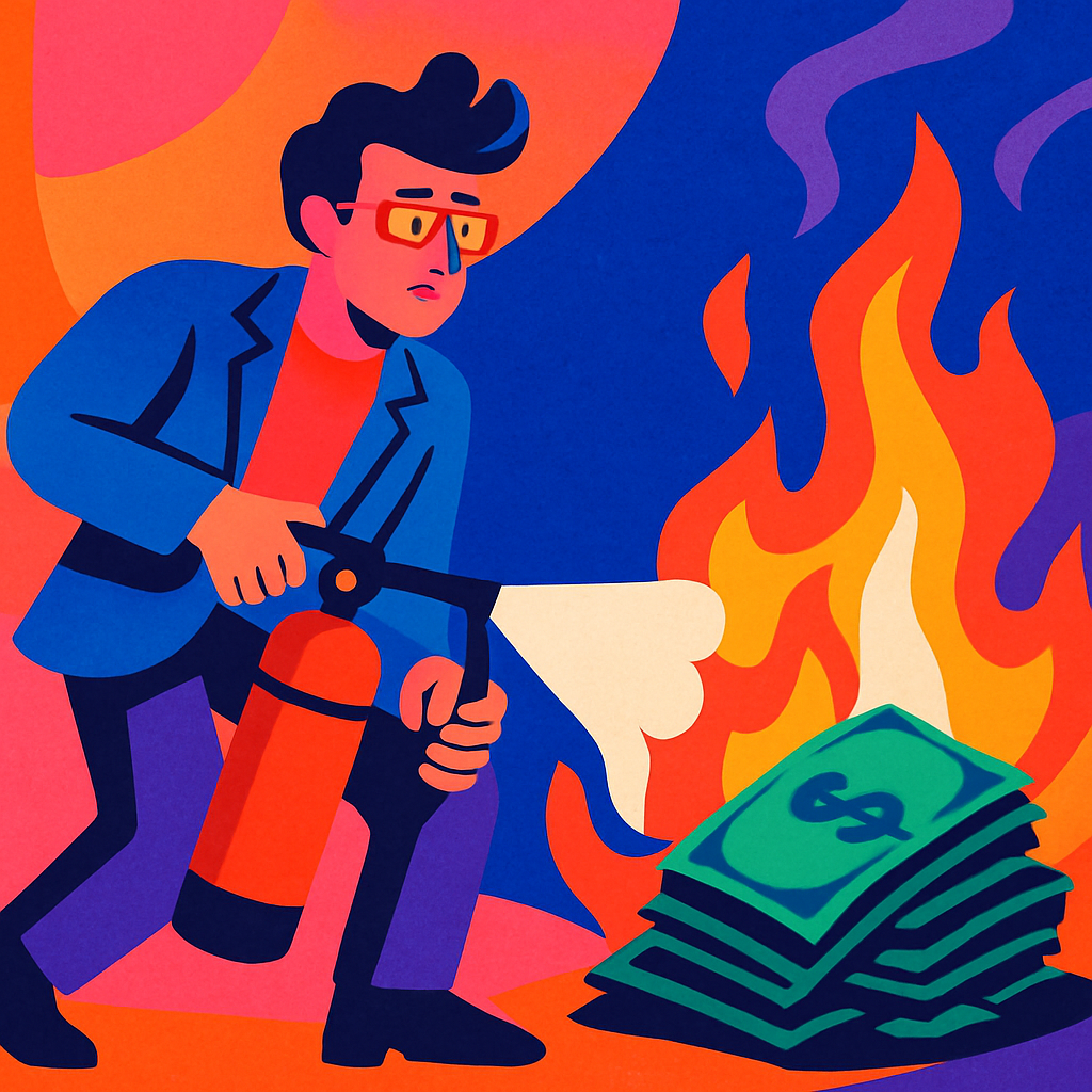 Concept image of a startup founder who has a revenue and cash flow crisis